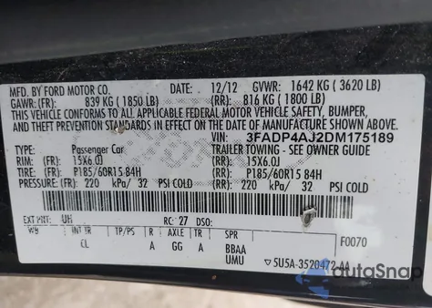 2013 Ford Fiesta S z USA, uszkodzony, nr VIN 3FADP4AJ2DM175189